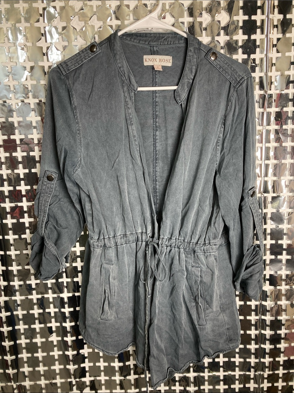 Knox Rose Washed Gray Drawstring Utility Jacket